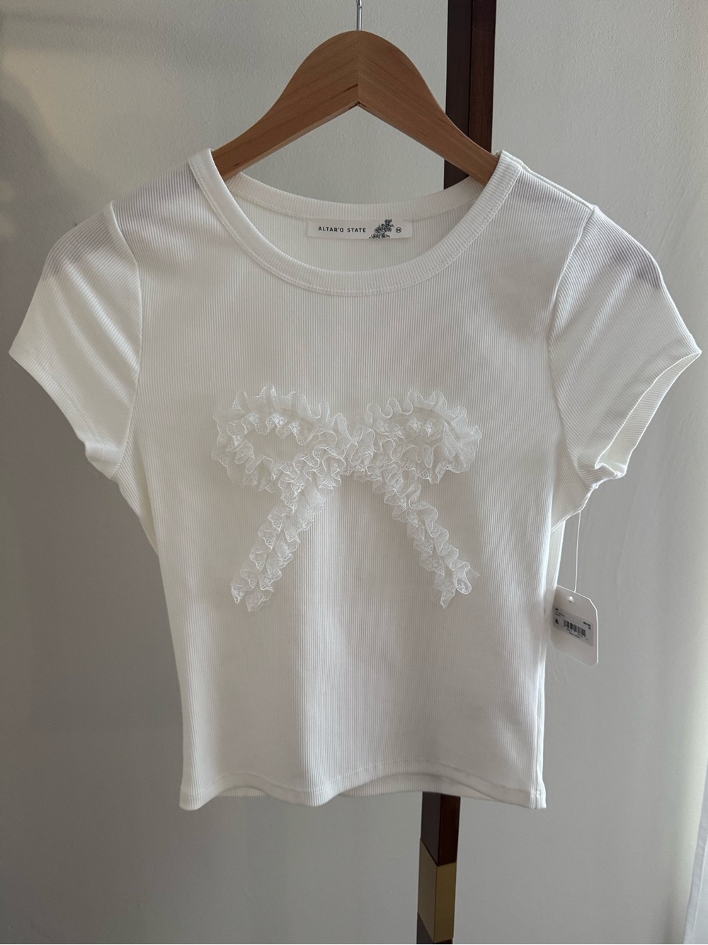 Altar'd State White Ruffle Bow Tee - Perfect for Brides